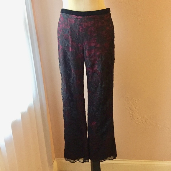 ECI Pants - ECI Black Lace Overlay Wine Pants 6 Cocktail